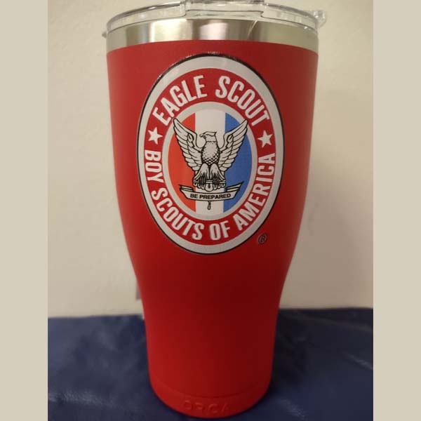 Red mug with Eagle Scout logo