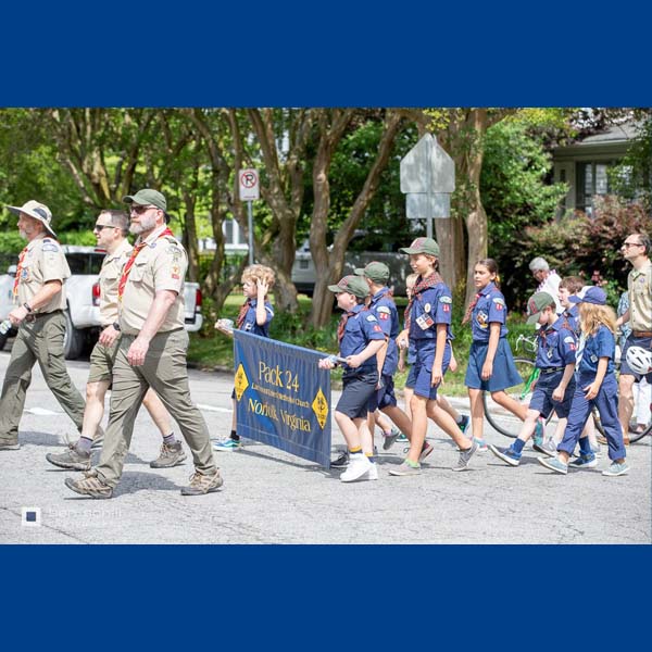 Cub Scouts marching in Memorial Day Parade