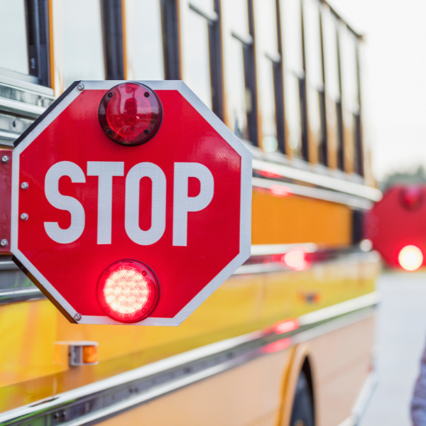 Close up of school bus stop sign
