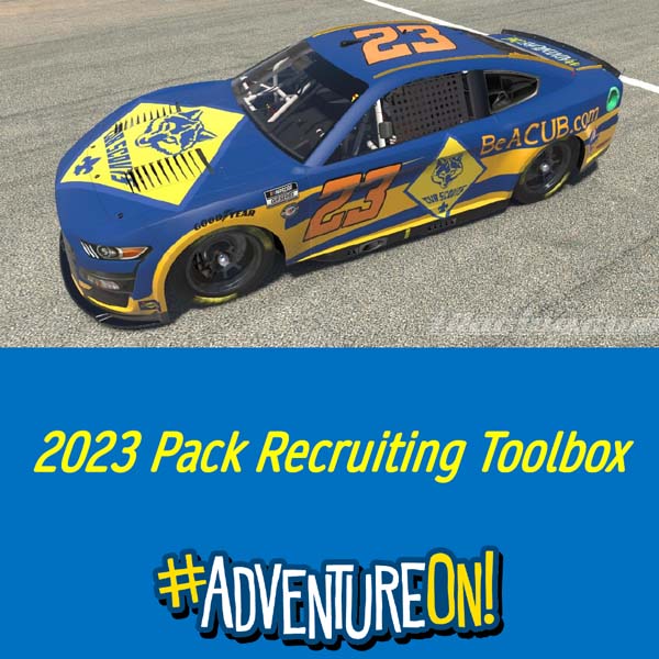Cover of 2023 Pack Recruiting Toolbox guidebook with image of racecar