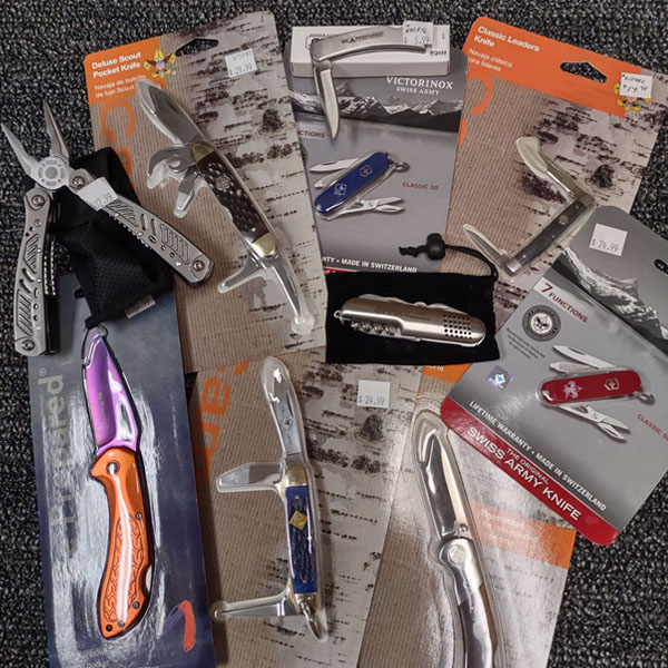 Selection of knives available at the Scout Shop