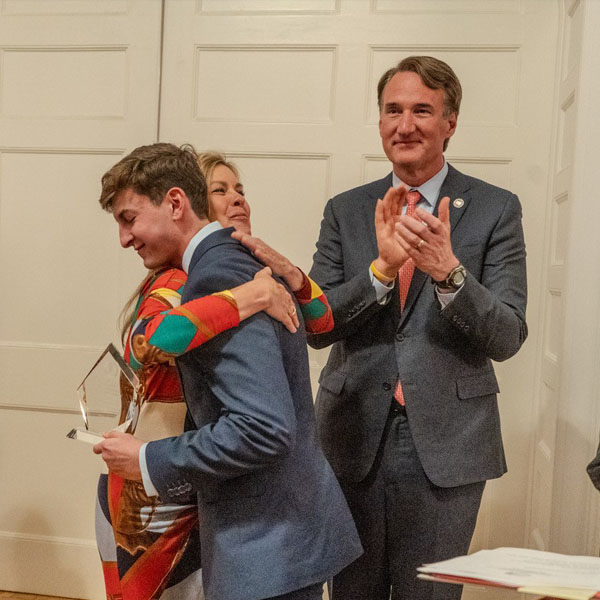 Eagle Scout Evan Nied receiving the Virginia Governor’s Volunteerism and Community Service 2023 Outstanding Youth Volunteer Award