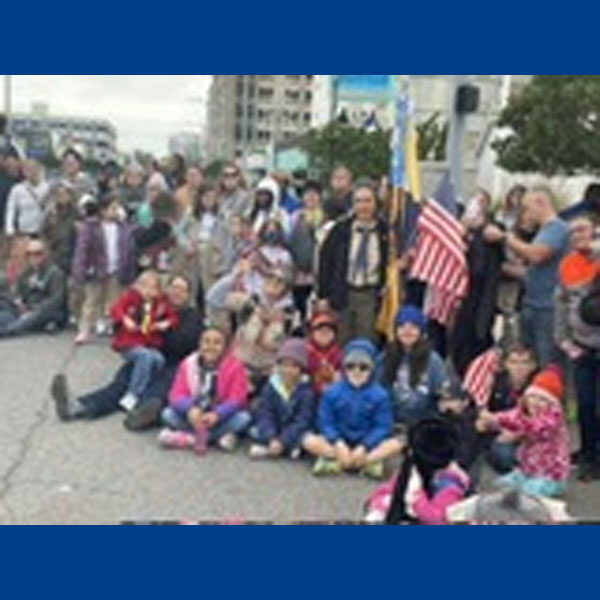 Photo of Scout families at the 2023 Tidewater Veterans Day Parade