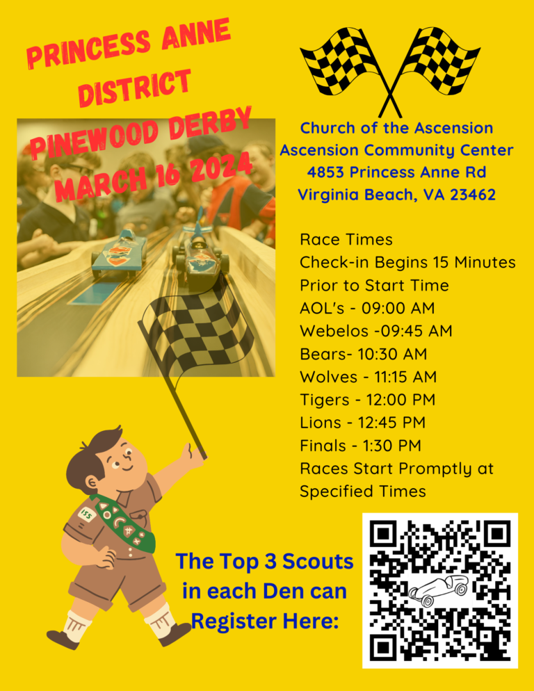 Flyer for Princess Anne Pinewood Derby 2024