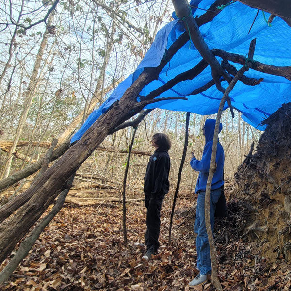Scout-built shelter at the 2024 Albemarle Freezoree