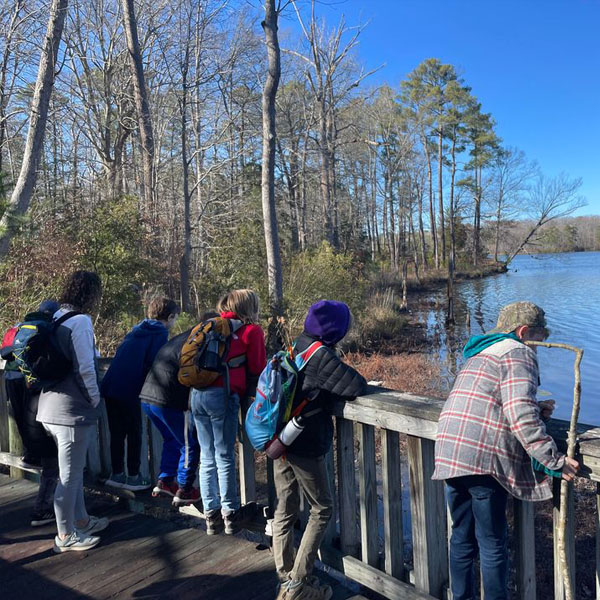 Scouts hiking at Newport News Park