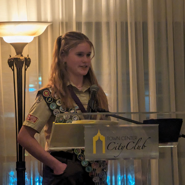 Anya L, Life Scout in Troop 1791, speaking at the Second Annual Examples of Success Event