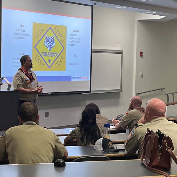 James Carroll teaching a class about Cub Scout program at University of Scouting on March 9, 2024