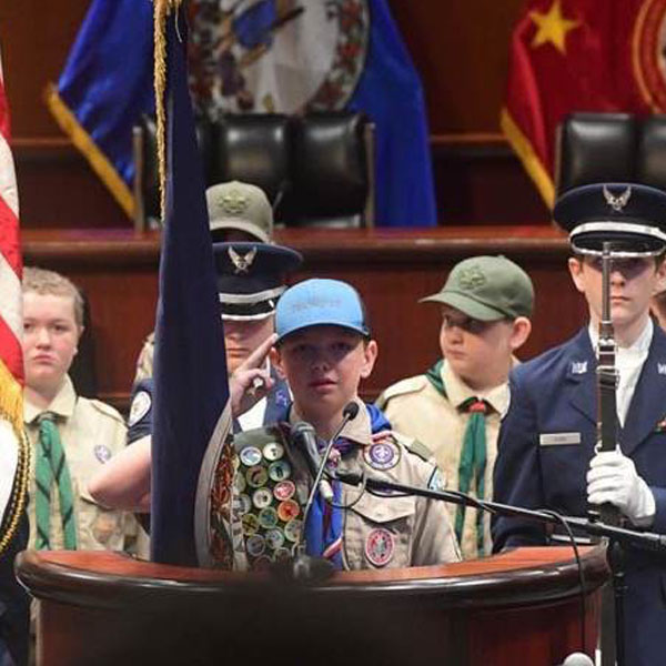 Scouts from Troop 57 and Troop 413 reciting the Pledge of Allegiance at the 2024 City of Chesapeake Memorial Day Ceremony