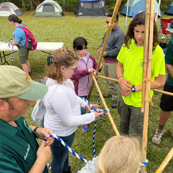 Knot tying at the Princess Anne District Spring Camporee 2024