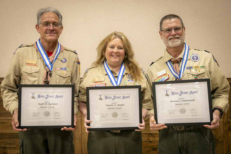 2023 Silver Beavers: Ralph Ingraham, Pam Samples, and Mike Zemienieuski