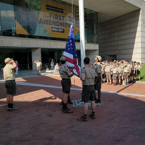 Scouts from Troop 471 retiring the flag at the National Constitution Center