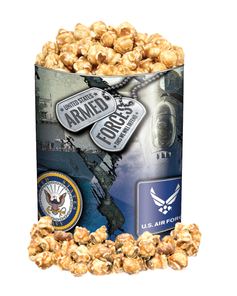 Photo of Caramel with Sea Salt Popcorn in Armed Forces tin