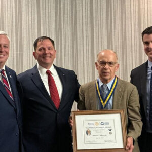 Group photo at presentation of Cliff Dochterman Award to Dan Edwards: (L-R): Hearst Vann – Past President, Rotary Club of Virginia Beach and current member, First Flight Rotary Club; James Parnell – Scout Executive, Tidewater Council Boy Scouts of America; Dan Edwards; Ross Loomis – President, Rotary Club of Virginia Beach