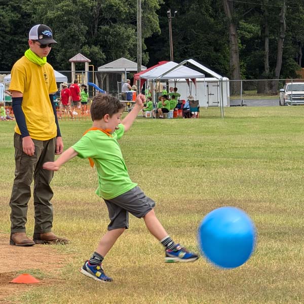 Scouts playing kickball at Princess Anne Day Camp