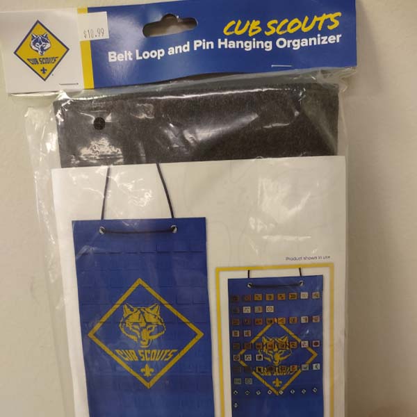 Cub Scout belt loop and pin hanging organizer