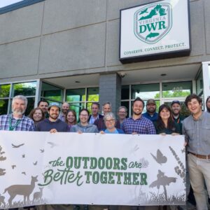 Group photo of Virginia Wildlife Grant Program recipients at Virginia DWR. The outdoors are better together. Conserve. Connect. Protect.