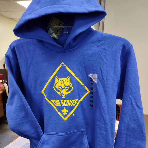 Blue hoodie with Cub Scout logo