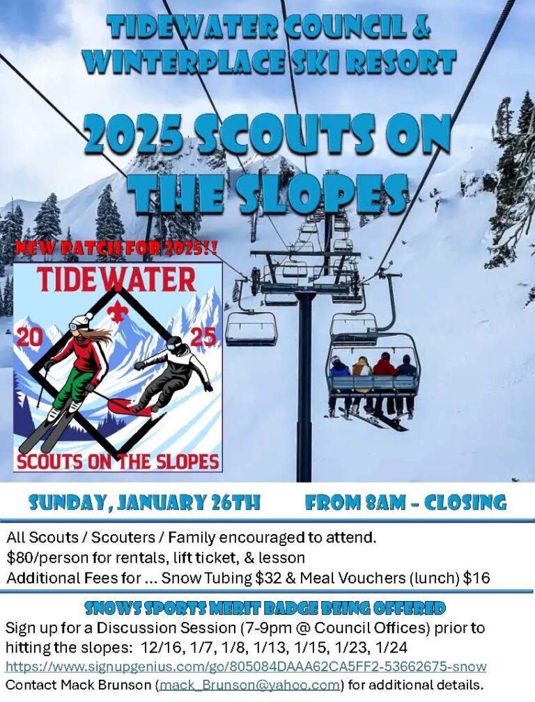 Tidewater Council & Winterplace Ski Resort 2025 Scouts on the Slopes flyer