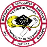 Tidewater Council University of Scouting logo. Doctorate, Associates, Bachelor, Masters, Faculty, CAS