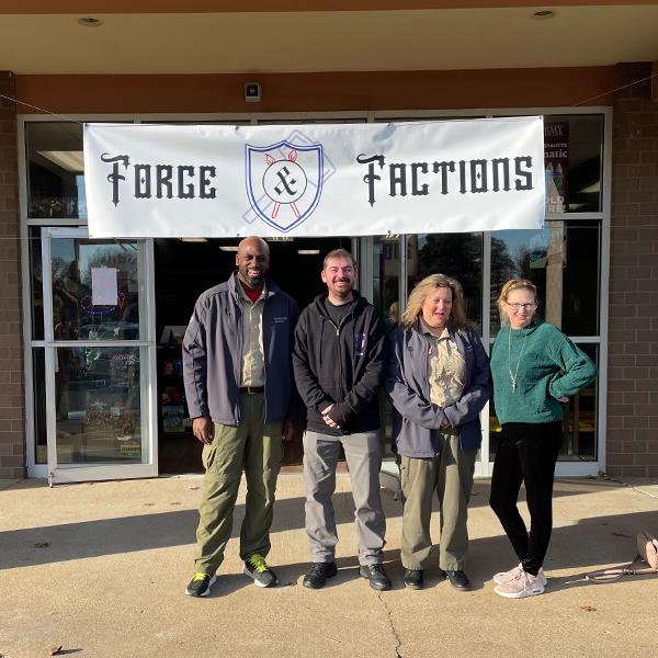 Storefront of Forge & Factions at their December 2024 ribbon-cutting