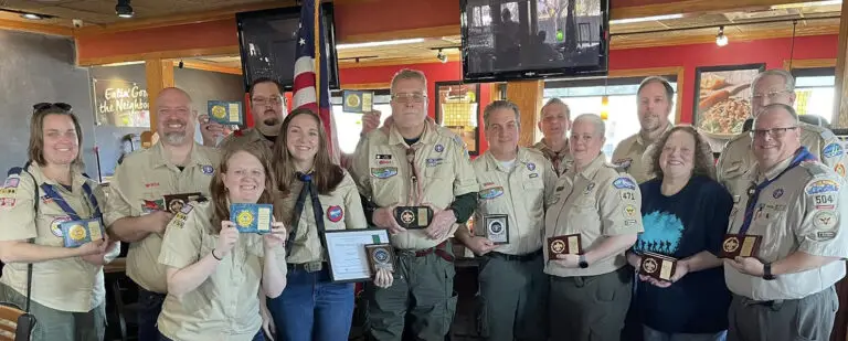 Group photo of volunteer leaders receiving awards at the Princess Anne District Awards Banquet in Virginia Beach on February 1, 2025