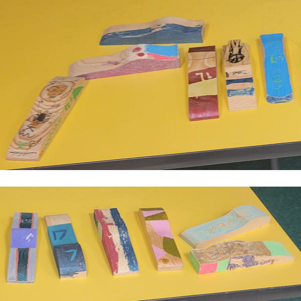 Pinewood Derby cars created by Scouts at the Victory Elementary ScoutReach program