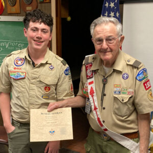 John Matroni receiving a 70-year Scouting veteran award