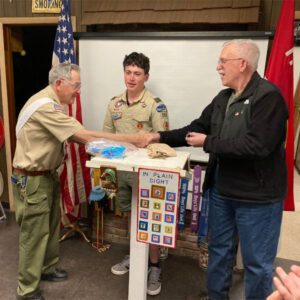 John Matroni receiving a 70-year Scouting veteran award