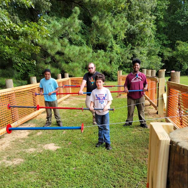 Scouts at Human Foosball Area at Pipsico Scout Reservation