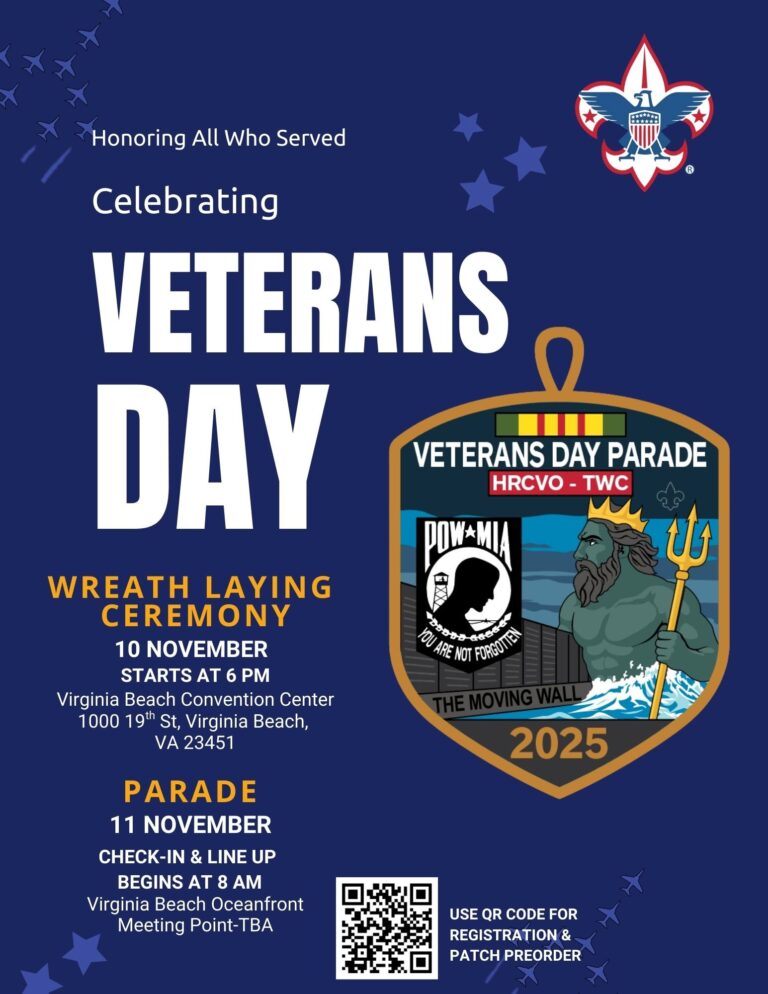Honoring All Who Served. Celebrating Wreath Laying Ceremony. Parade. 2025 Tidewater Veterans Day Flyer.