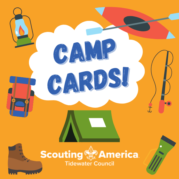 Camp Cards Graphic. Scouting America Tidewater Council.
