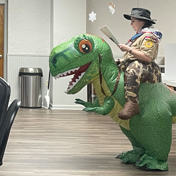 Roundtable Dinotopia Day Camp promotion - inflatable dinosaur