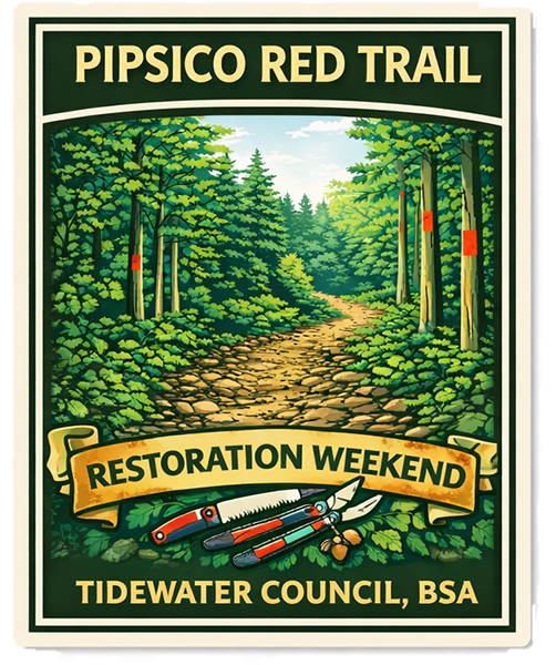 Pipsico Red Trail Restoration Weekend. Scouting America Tidewater Council.
