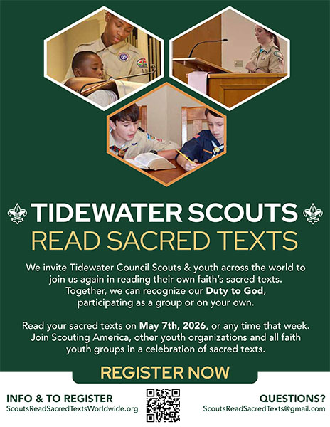 Thumbnail of flyer for Scouts Read Sacred Texts 2026 Tidewater Council