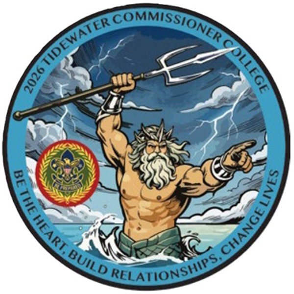 Logo for 2026 Tidewater Commissioner College. Be the Heart, Build Relationships, Change Lives.