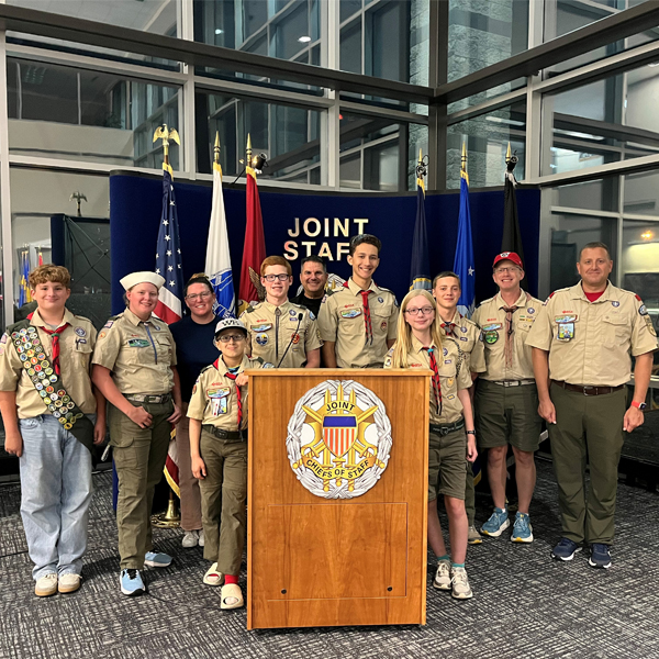 Tidewater Council Scouts exploring the Military Service & Veterans Test Lab merit badge