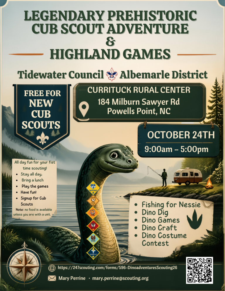 Flyer for Legendary Prehistoric Cub Scout Adventure & Highland Games