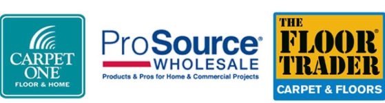 Logos for Carpet One Floor & Home, ProSource Wholesale, & The Floor Trader