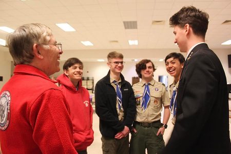 T63-SStufflebeem Midshipman and Eagle Scout Scott Stufflebeem visiting Scouts in Troop 63